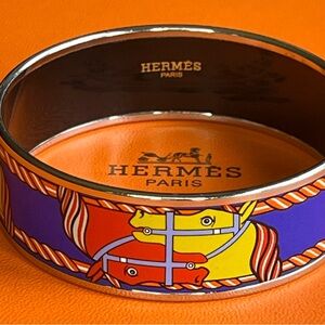 Hermes Enamel GM Bangle Horse Motif Bracelet Cloisonné Metal Multicolor